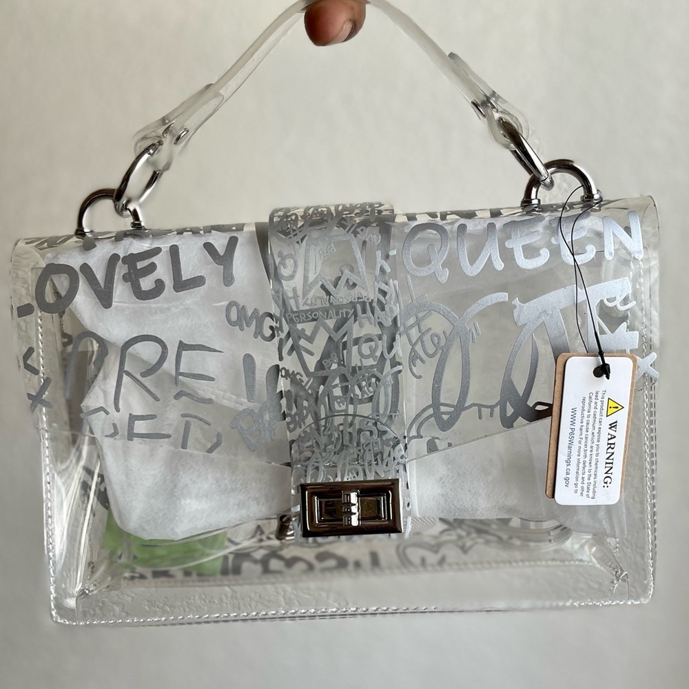 Clear and Silver Graffiti Handbag